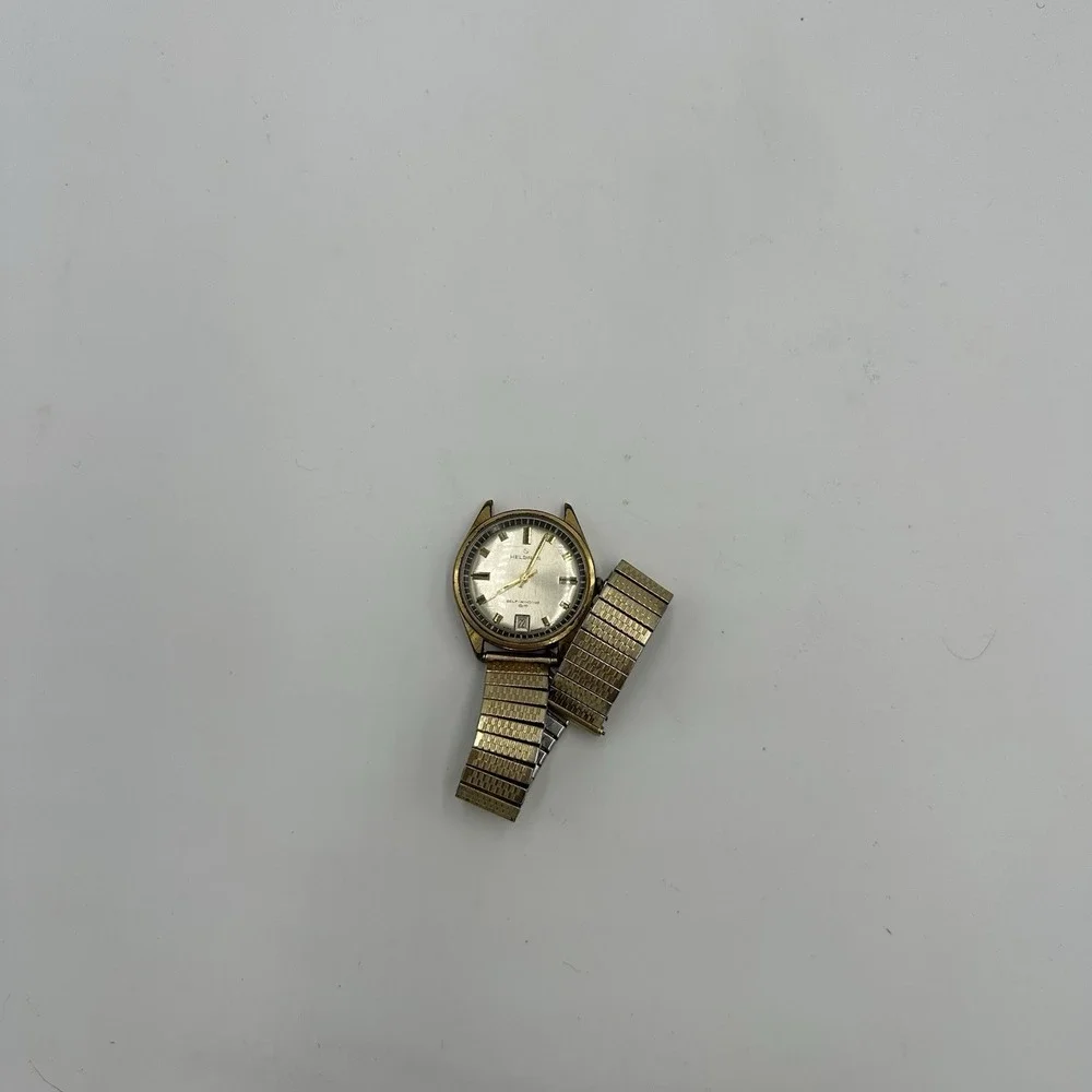 VTG 60s Helbros Self Winding Mechanical Watch DateJust For Parts Broken Gold Ton